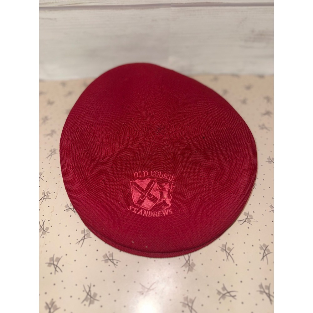 Kangol Old Course St Andrews Wool Flat Cap Burgundy Red Made in England Golf Hat